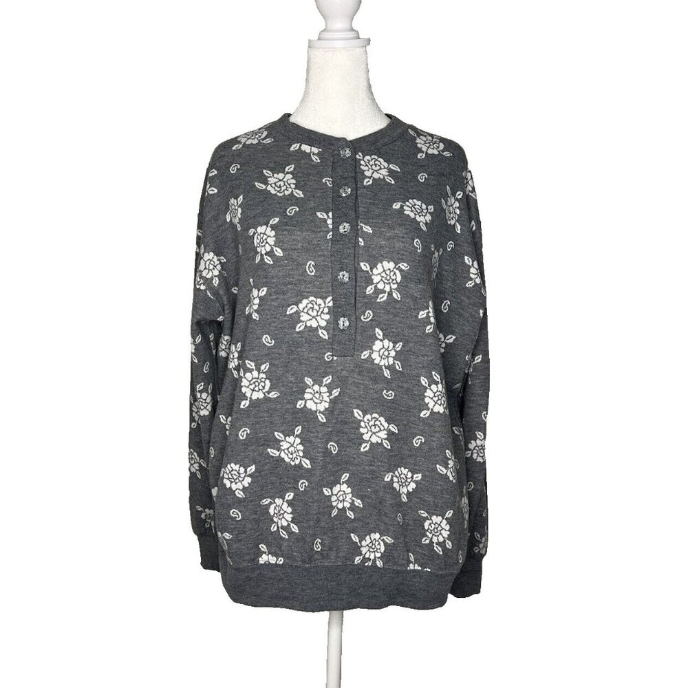 Eccotoo Sweater / Sweatshirt Sz 2X Gray And White Mature Acrylic & Polyester